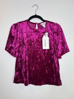 New Highline collective Velvet Short-Sleeve Top in Fuchsia size  XS
